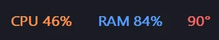 MiniMon minimised to a floating pill showing CPU, RAM and temperature